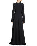 Seri Long-Sleeve V-Neck Gown, Black
