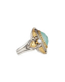 Sea Blue Agate & Pearl Marquis Ring