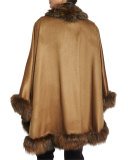 Cashmere Cape with Fox Fur Trim, Camel