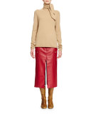 Leather Slit-Front Midi Skirt, Red