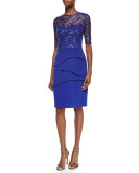 Lace & Crepe Sheath Dress, Cobalt