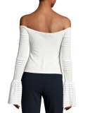 Gryffin Off-the-Shoulder Bell-Sleeve Knit Top, White