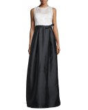 Sleeveless Lace-Bodice Colorblock Gown 