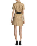 Short-Sleeve Zip-Front Shirtdress, Safari