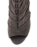 Asher Peep-Toe Lace-Up Bootie, Gray