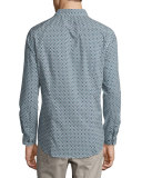 Kelvin Geo-Print Slim-Fit Sport Shirt, Pacific Blue
