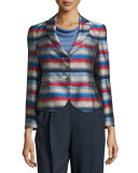 Striped Jacquard Three-Button Jacket, Multi