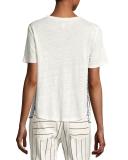 Linen Crewneck Fringe Tee, White