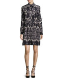 Sal Lace-Inset Printed Shirtdress, Rosaline