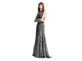 Halter-Neck Racerback Printed Gown, Black/White