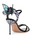 Chiara Butterfly Wing Ankle-Wrap Sandal, Black Iridescent