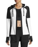 Nighthawk Quilted-Panel Long-Line Hoodie, White/Black