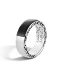 Men's Classic Chain Silver Band Ring with Black Jade, Size 10