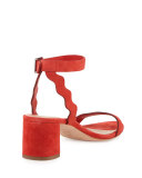 Emi Wavy Suede Ankle-Wrap Sandal