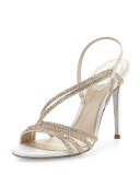 Jeweled Asymmetric Slingback Sandal, Beige/Oro