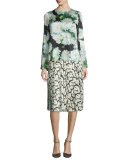Bell-Sleeve Floral-Print Blouse, White Dahlia