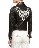 Freedom Embroidered Eagle Leather Moto Jacket, Black