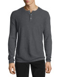 Jersey Mix-Stitch Long-Sleeve Henley T-Shirt, Heather Carbon