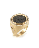 Antiquity 20k Coin Ring with Full Diamond Bezel
