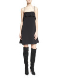 Etta Sleeveless Chiffon Ruffle Slip Dress, Black