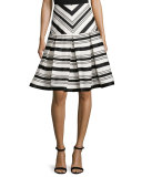 Emmerson Striped Box-Pleat Skirt, Black/White