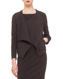 Long-Sleeve Draped-Front Jacket, Black