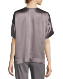 Caprice Chain-Trimmed Charmeuse Blouse, Medium Purple