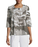 Floral Focus 3/4-Sleeve Jacket, Ivory/Latte/Black