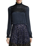 Emile-D Ruffle Long-Sleeve Top, Navy