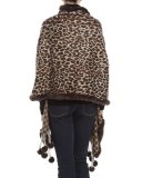 Reversible Cashmere Rabbit-Trim Wrap, Brown