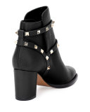 Rockstud Leather Chunky-Heel Boot, Nero 