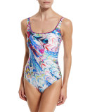 Les Plumes Square-Neck Printed One-Piece Swimsuit