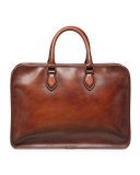Single-Zip Leather Briefcase, Brown 