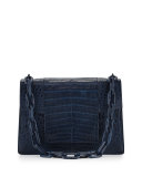 Crocodile Flap-Top Chain Shoulder Bag, Dark Blue