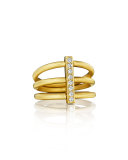 Moderne 18k Three-Row Diamond Bar Ring, Size 6.5