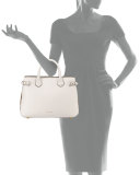 Leather Check-Panel Satchel Bag, White