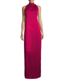 Sleeveless Satin Tie-Back Column Gown, Berry