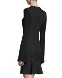 Ribbed-Sleeve Crepe Sheath Dress, Black