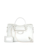 Metallic Edge Mini City Bag, White