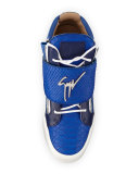 Logo Strap Embossed Leather Mid-Top Sneaker, Blue