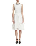 Sleeveless Tiered-Skirt A-Line Dress, White