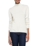 Silk-Cashmere Long-Sleeve Turtleneck, Ivory
