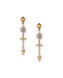 Etched Sterling Silver & 18K Gold Cross Drop Earrings