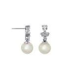 10mm Round Pearl & CZ Crystal Drop Earrings