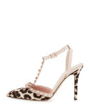 lydia studded calf-hair pump, blush/brown leopard