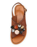 Jeweled Calf Hair Crisscross Sandal, Tobacco