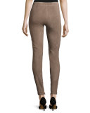 Suede Zip-Cuff Slim-Leg Pants, Portobello
