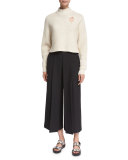 Pleated-Front Wide-Leg Cropped Pants, Jet