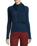 Inga Long-Sleeve Faux-Scarf Top, Marble Bright Blue