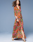 Long-Sleeve Printed Maxi Dress, Multi Colors